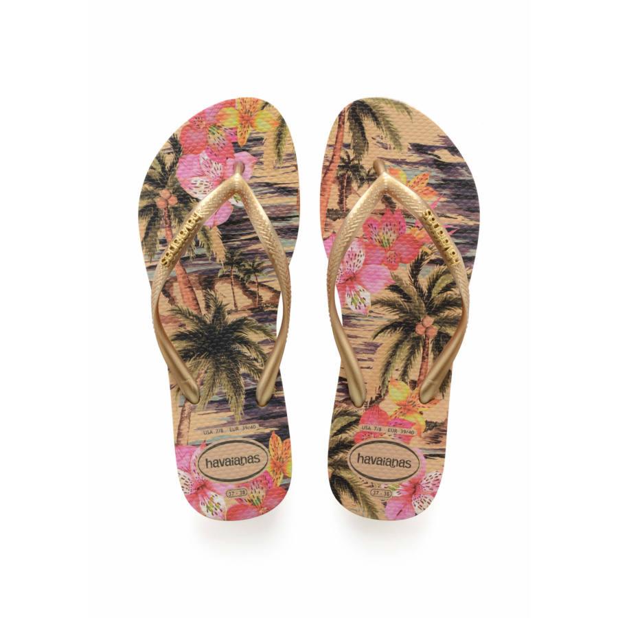 Havaianas Slim Tropical flip-flop papucs, mintás barna/arany - MYBRANDS.HU